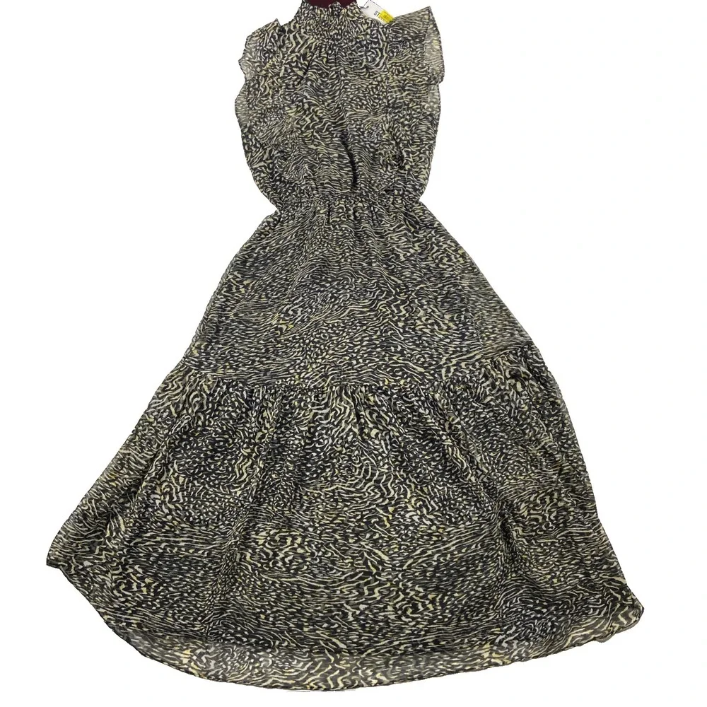 Steve Madden Anna Dress Size XS Leopard Ruffle Mock Neck Maxi Fit and Flare NWT
